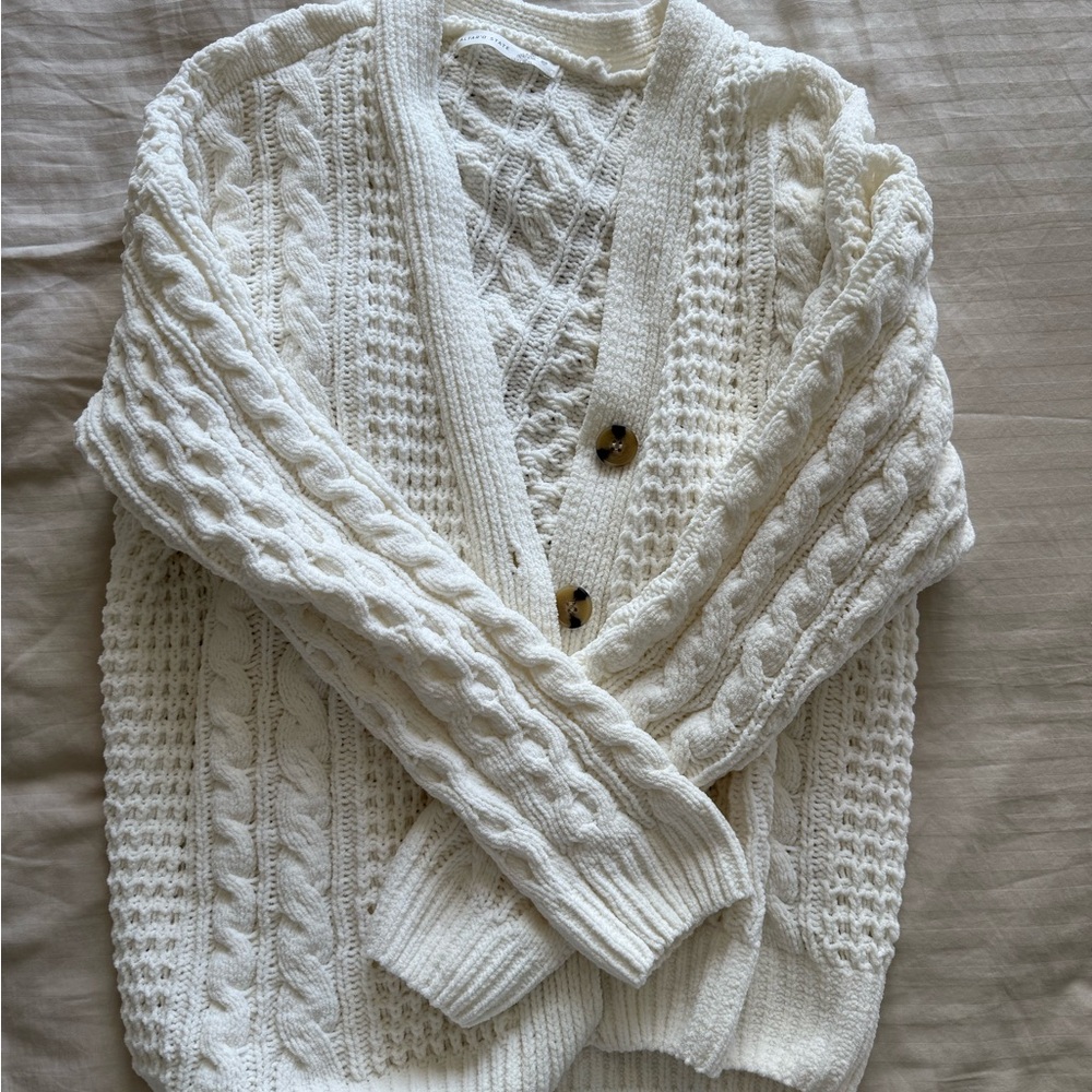 Altar'd State Ivory Cable Knit Cardigan